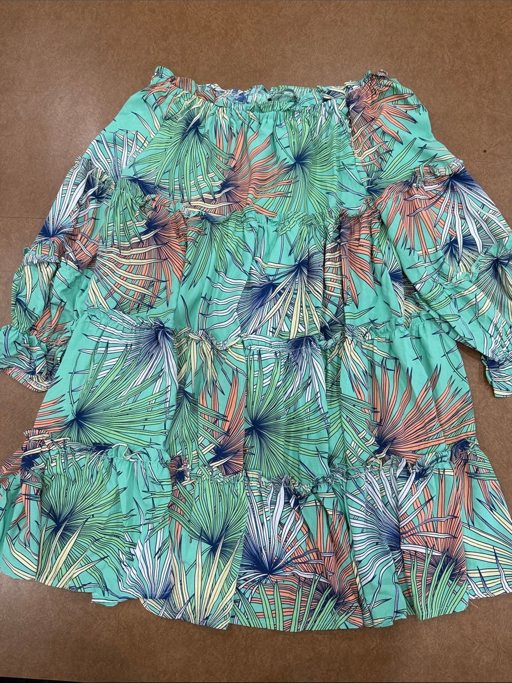 NWT • Good Times USA • Off-Shoulder Palm Print Midi Dress in Teal • Size L